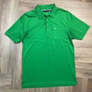 Travis Mathew Mens Medium Green‎ Polo Shirt Short Sleeve Golf Casual Logo Pocket